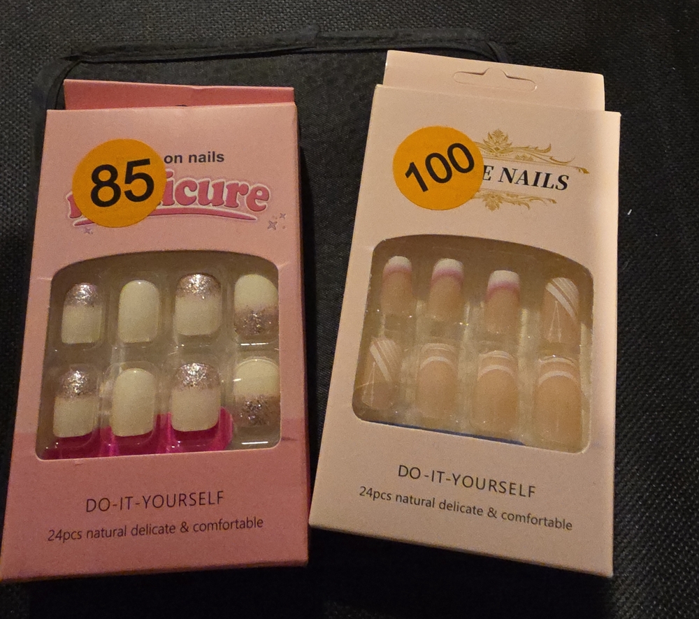 Pink White French Press On Nail Set 24 Piece 2 Packages